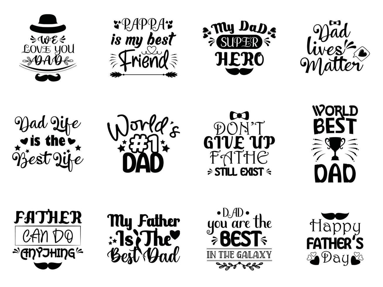 Set of fathers day hand lettering quote vector