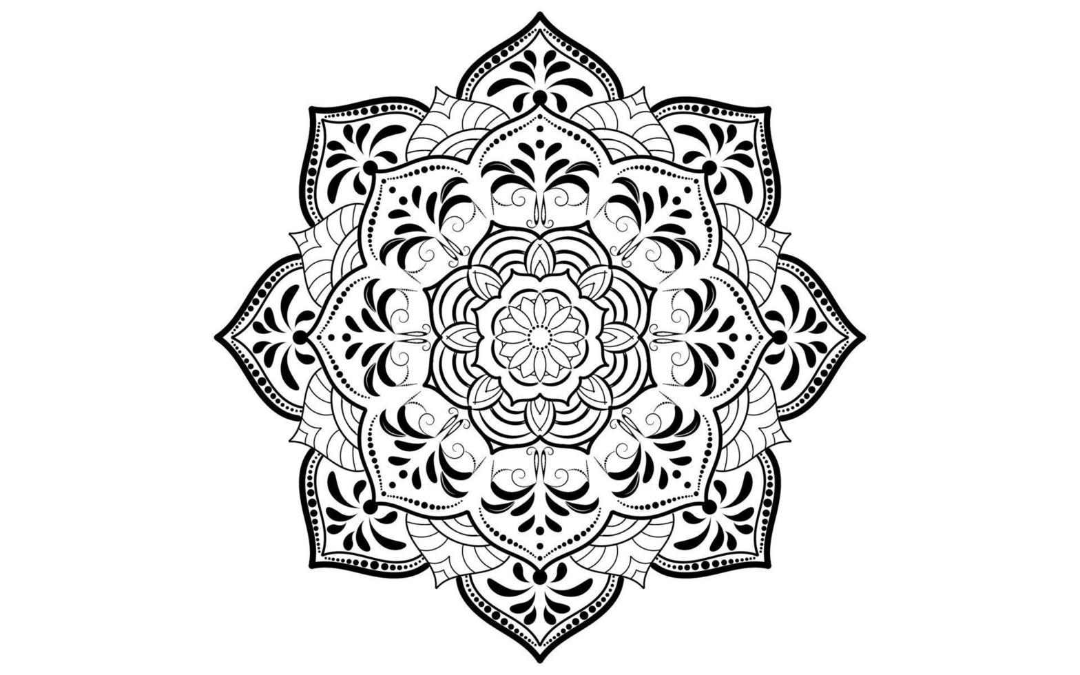 flor de patrón circular de mandala con blanco y negro, motivos florales de mandala vectorial con fondo blanco vector