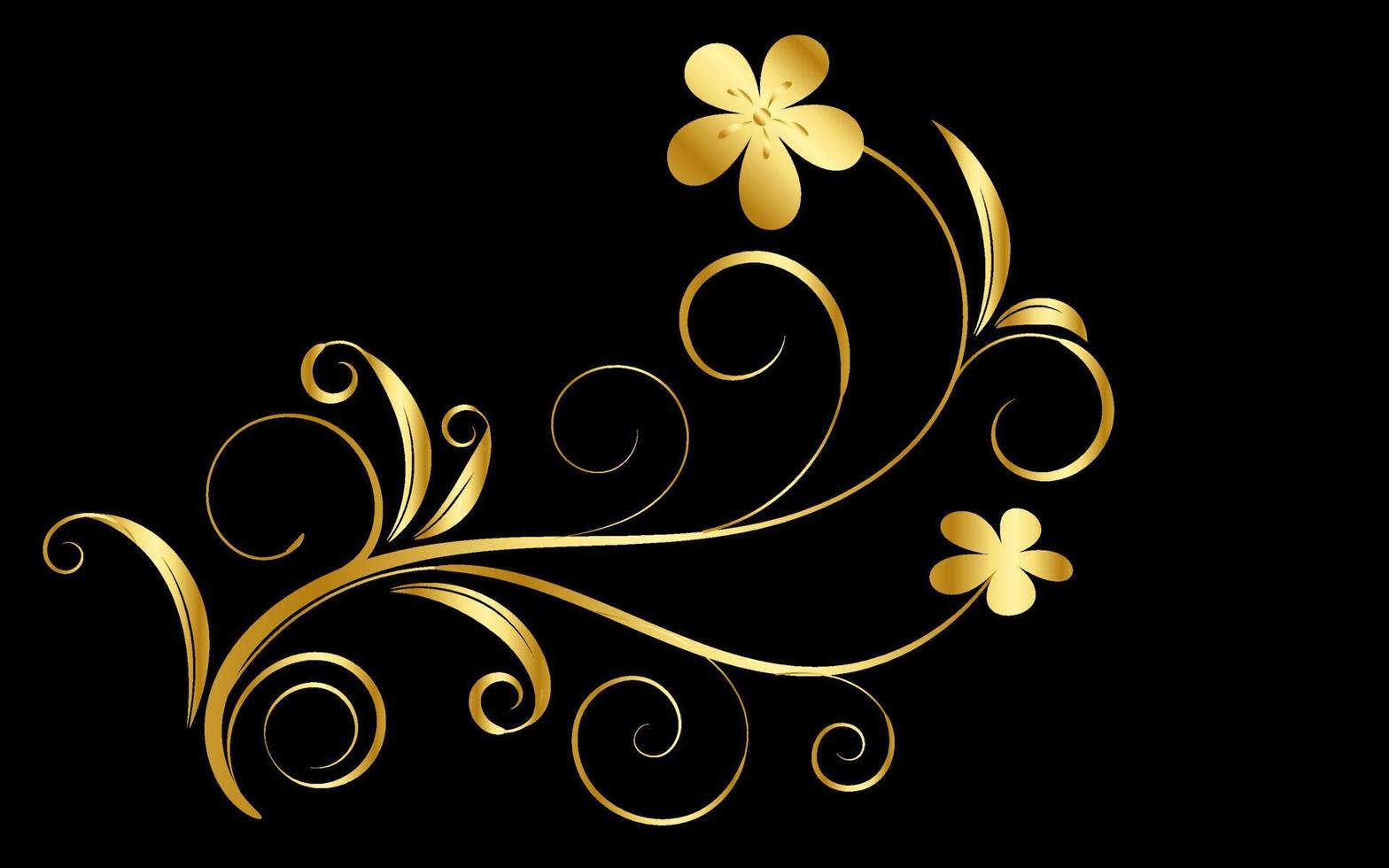 Floral ornament design with gold flower, floral swirl design