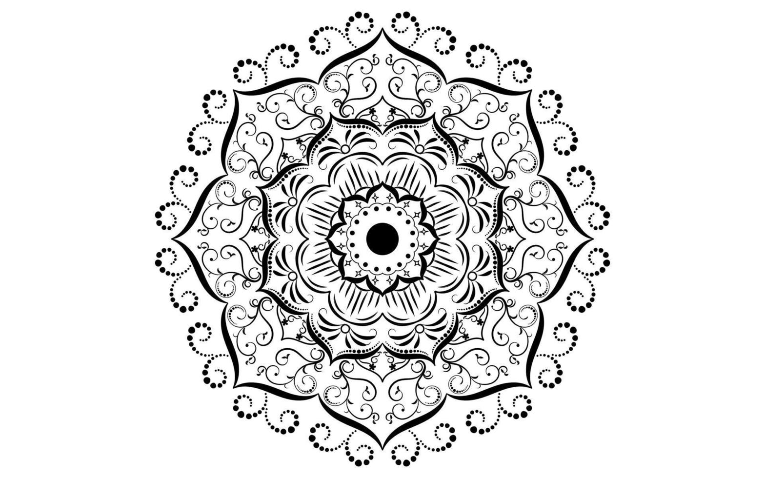 flor de patrón circular de mandala con blanco y negro, motivos florales de mandala vectorial con fondo blanco vector