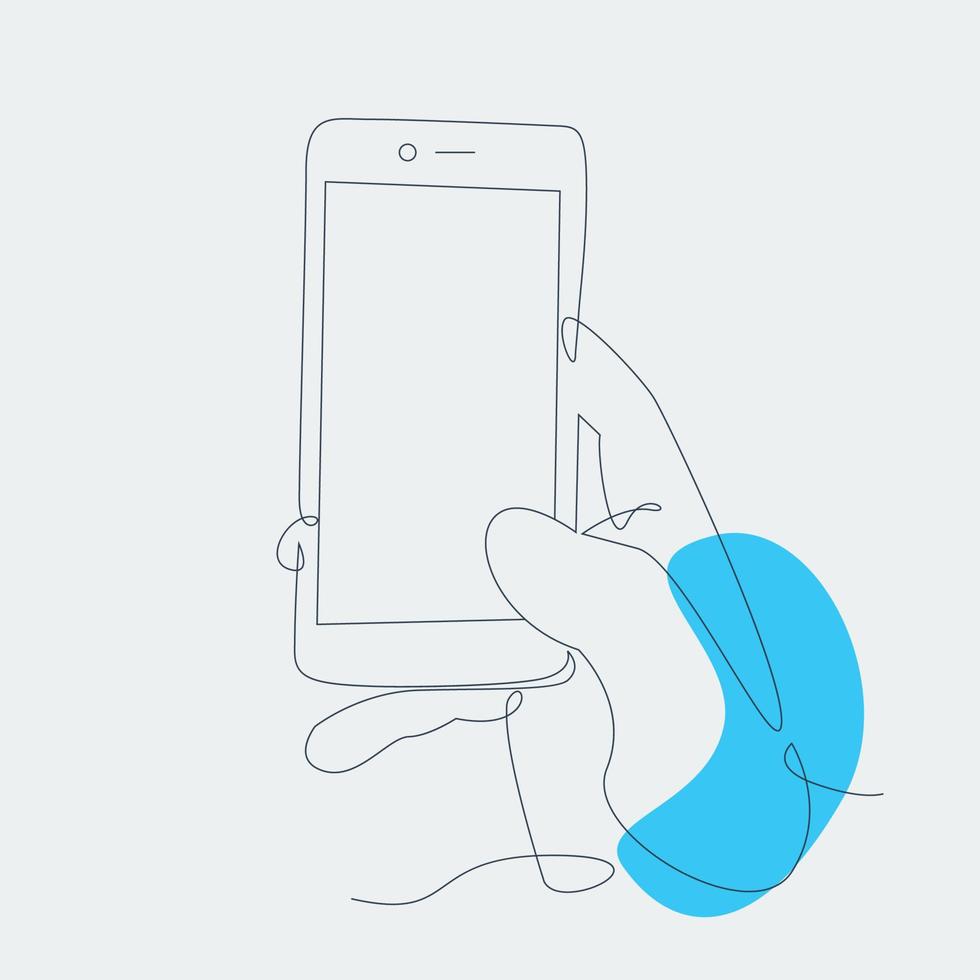 hand holding cell phone in modern minimalist continues art style vector
