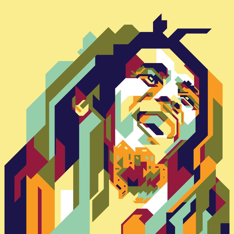 Robert Nesta Marley atau Bob Marley in colorful illustration portrait vector