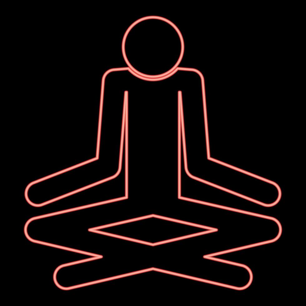 Neon man yoga stick icon black color in circle red color vector illustration flat style image