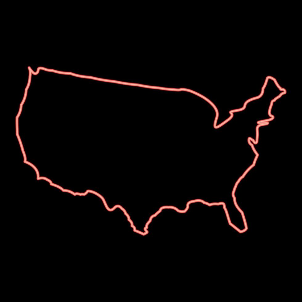 Neon map of america icon black color in circle red color vector illustration flat style image