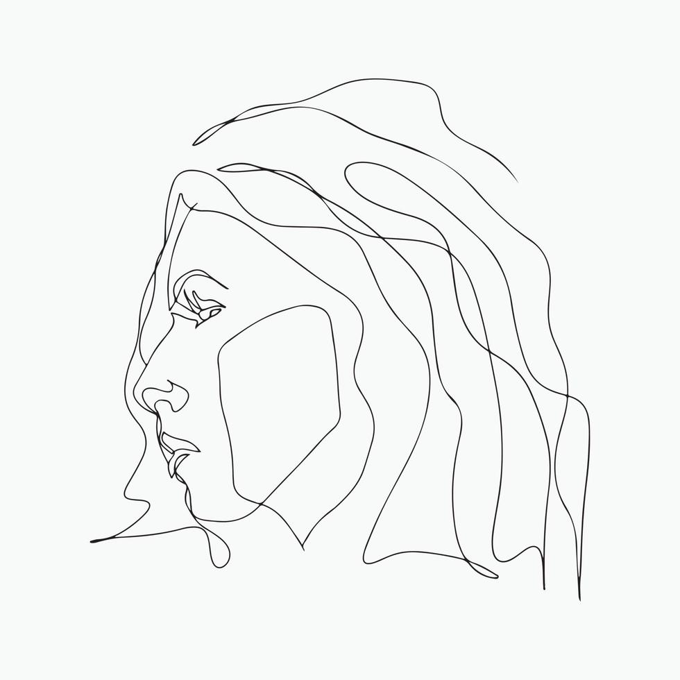 Surreal Faces Continuous line, drawing of set faces and hairstyles, fashion concept, woman's beauty, minimalist, vector illustration, pretty sexy. Contemporary portrait