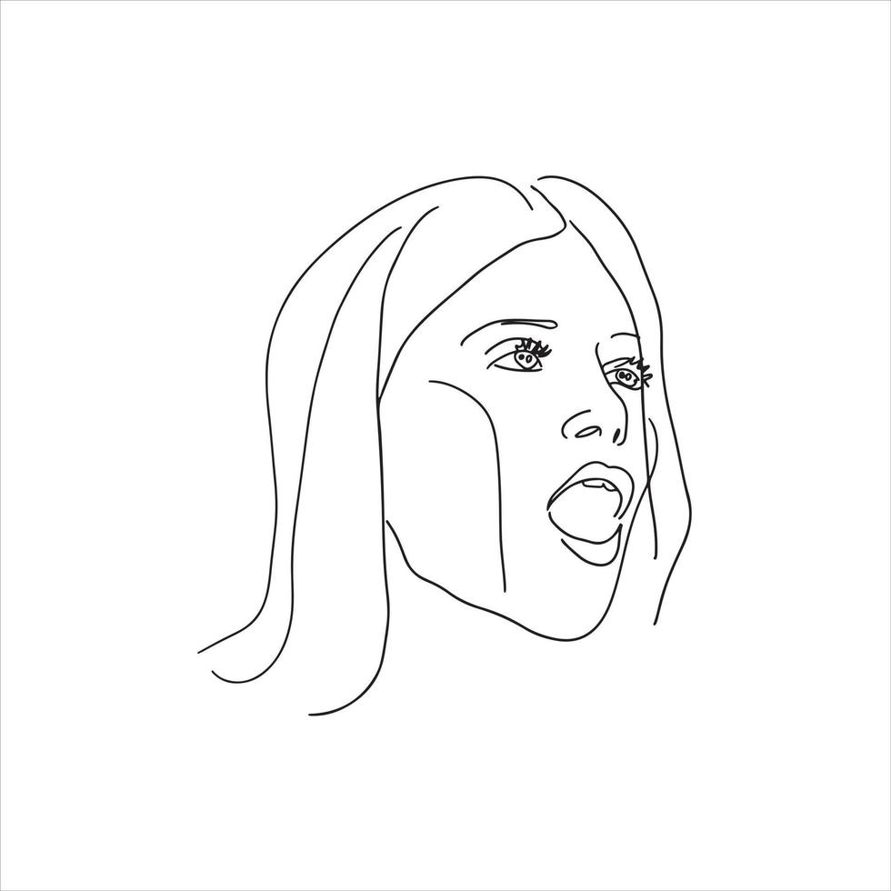 Surreal Faces Continuous line, drawing of set faces and hairstyles, fashion concept, woman's beauty, minimalist, vector illustration, pretty sexy. Contemporary portrait