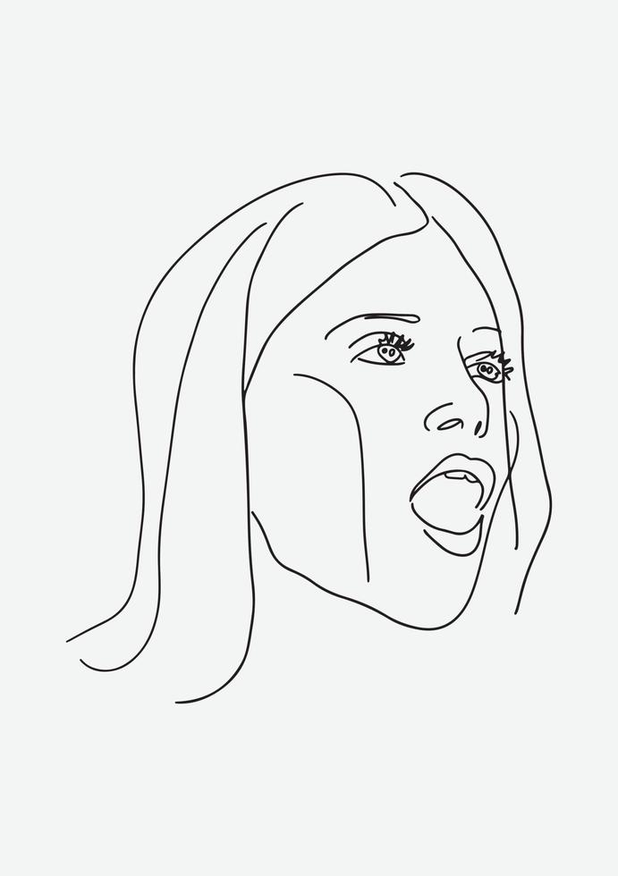 Surreal Faces Continuous line, drawing of set faces and hairstyles, fashion concept, woman's beauty, minimalist, vector illustration, pretty sexy. Contemporary portrait