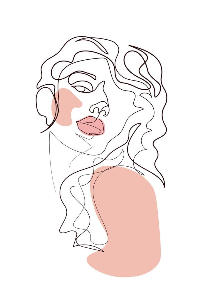 Surreal Faces Continuous line, drawing of set faces and hairstyles, fashion concept, woman's beauty, minimalist, vector illustration, pretty sexy. Contemporary portrait