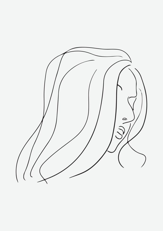 caras surrealistas línea continua, dibujo de caras y peinados, concepto de moda, belleza de la mujer, minimalista, ilustración vectorial, bastante sexy. retrato contemporáneo vector