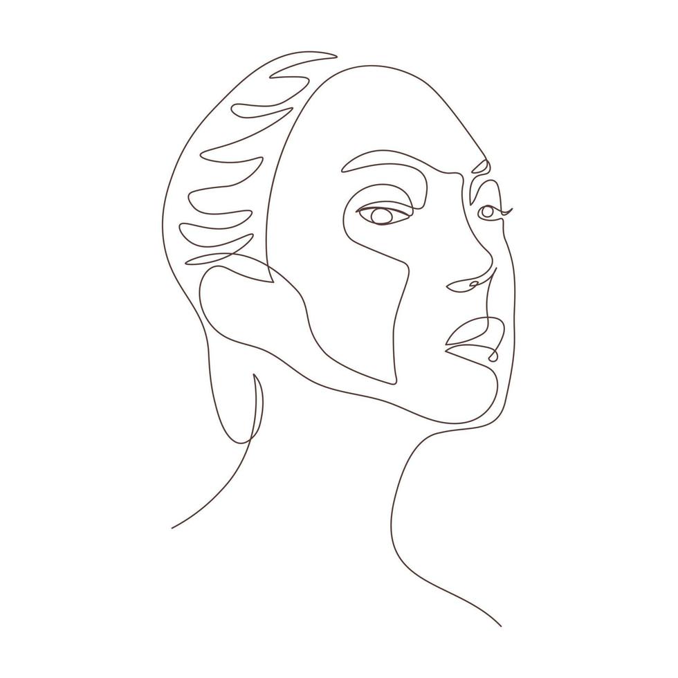 Surreal Faces Continuous line, drawing of set faces and hairstyles, fashion concept, woman's beauty, minimalist, vector illustration, pretty sexy. Contemporary portrait