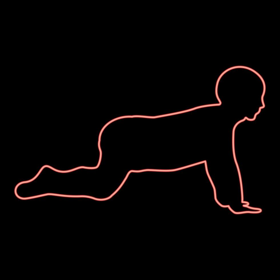 imagen de estilo plano de ilustración de vector de color rojo de bebé gateando de neón