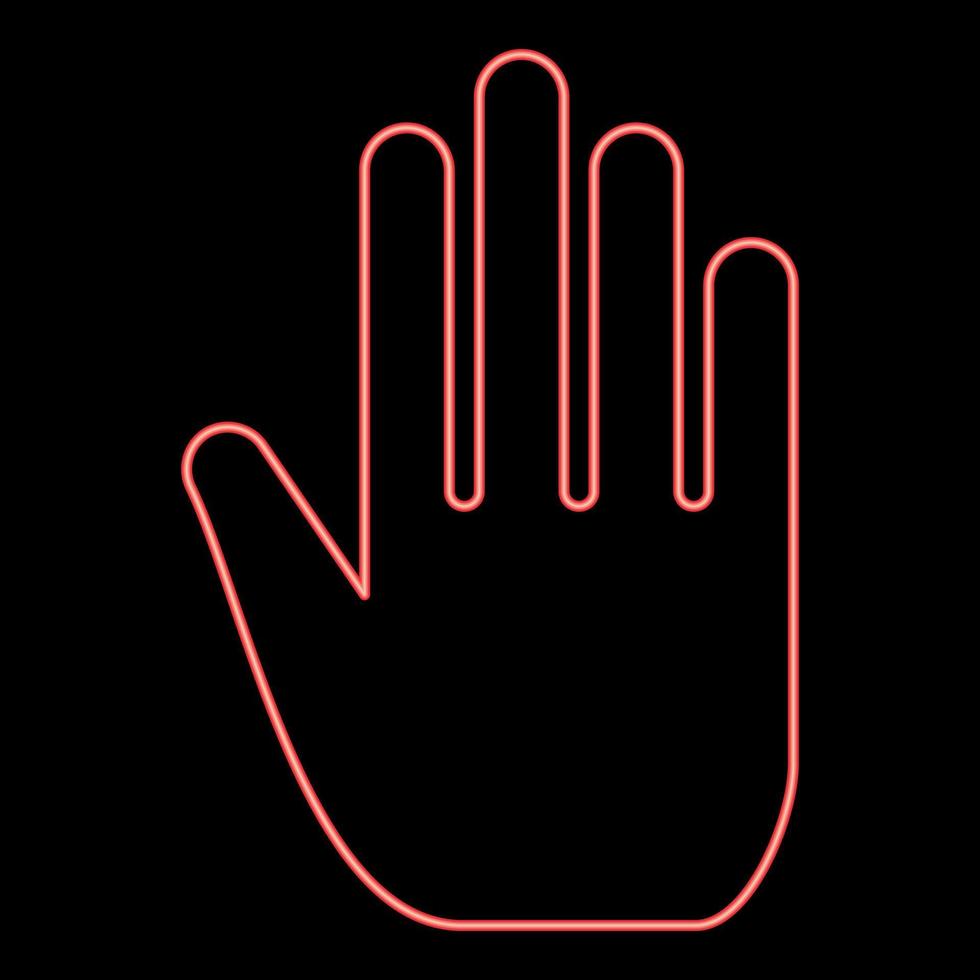 Neon open human hand red color vector illustration image flat style