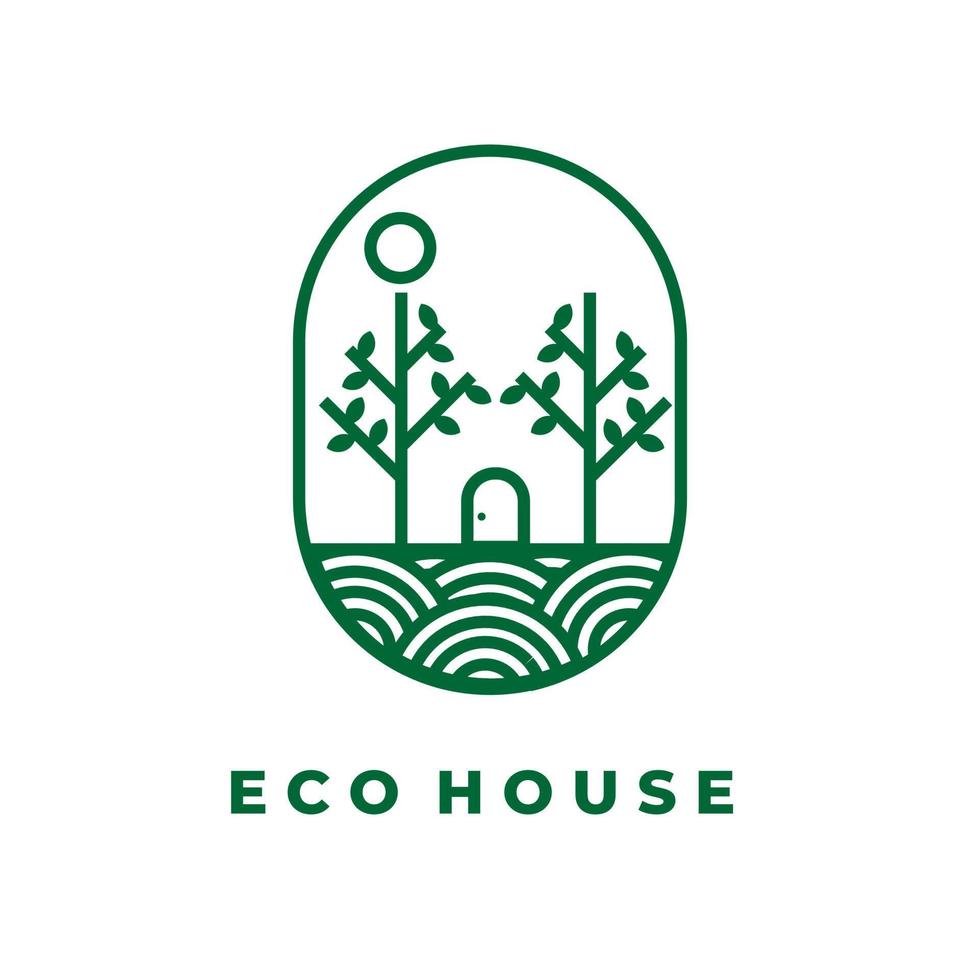 ilustración simple logo línea arte verde eco casa vector