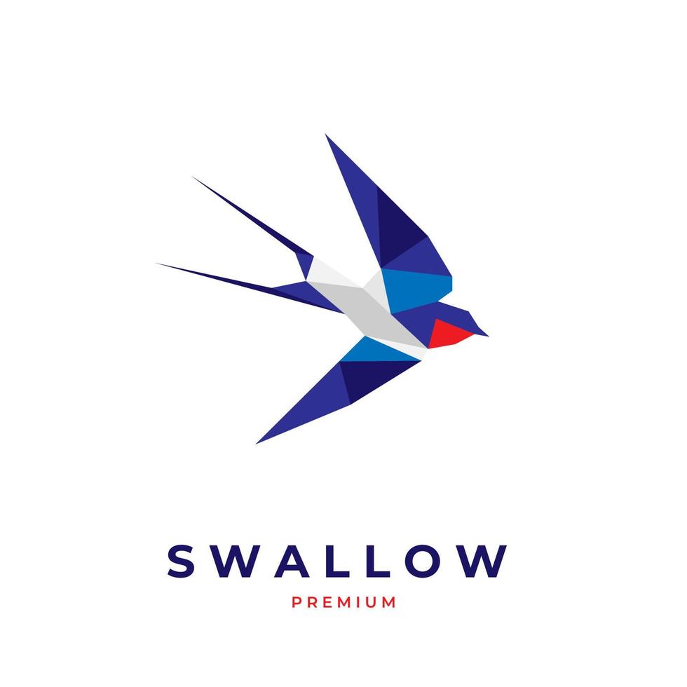 Blue geometric swallow illustration logo flying skyrocketing down vector