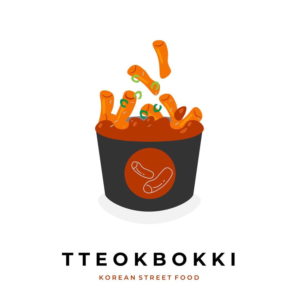 tteokbokki comida callejera coreana en un tazón de papel negro embalaje ilustración vectorial vector