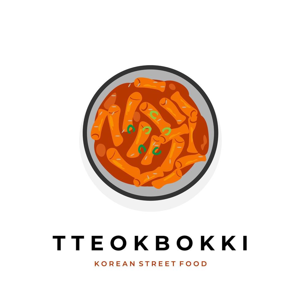 logotipo de ilustración de vector de comida callejera coreana tteokbokki en la parte superior del tazón
