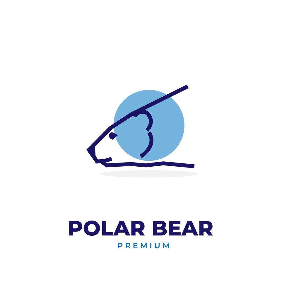 logo illustration line art polar bear head and ice blue color vector