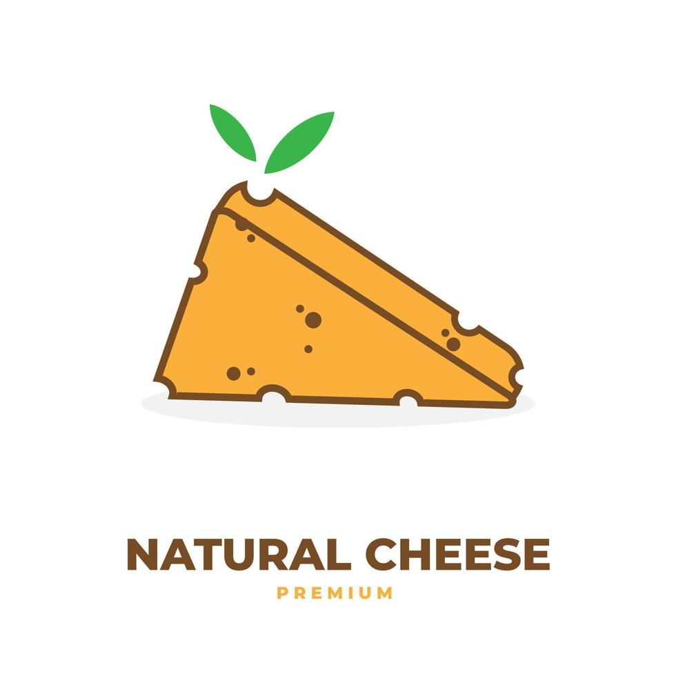 Cheese slice illustration logo with natural leaves vector