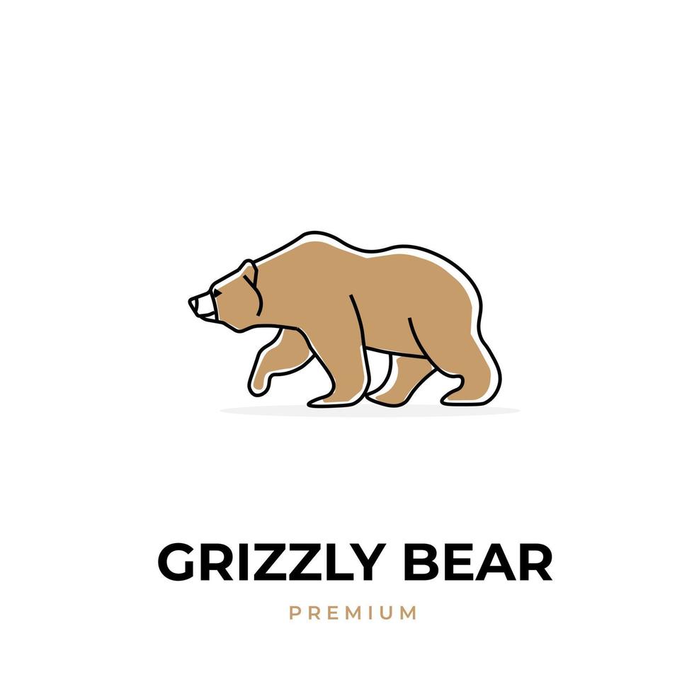 logotipo de ilustración de vector de oso grizzly marrón
