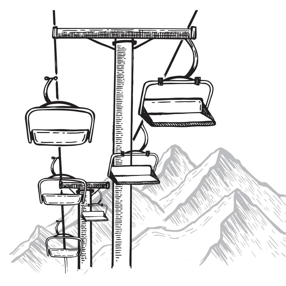 Landscape mountains. Sketch of ski resort. Hand drawn illustration
