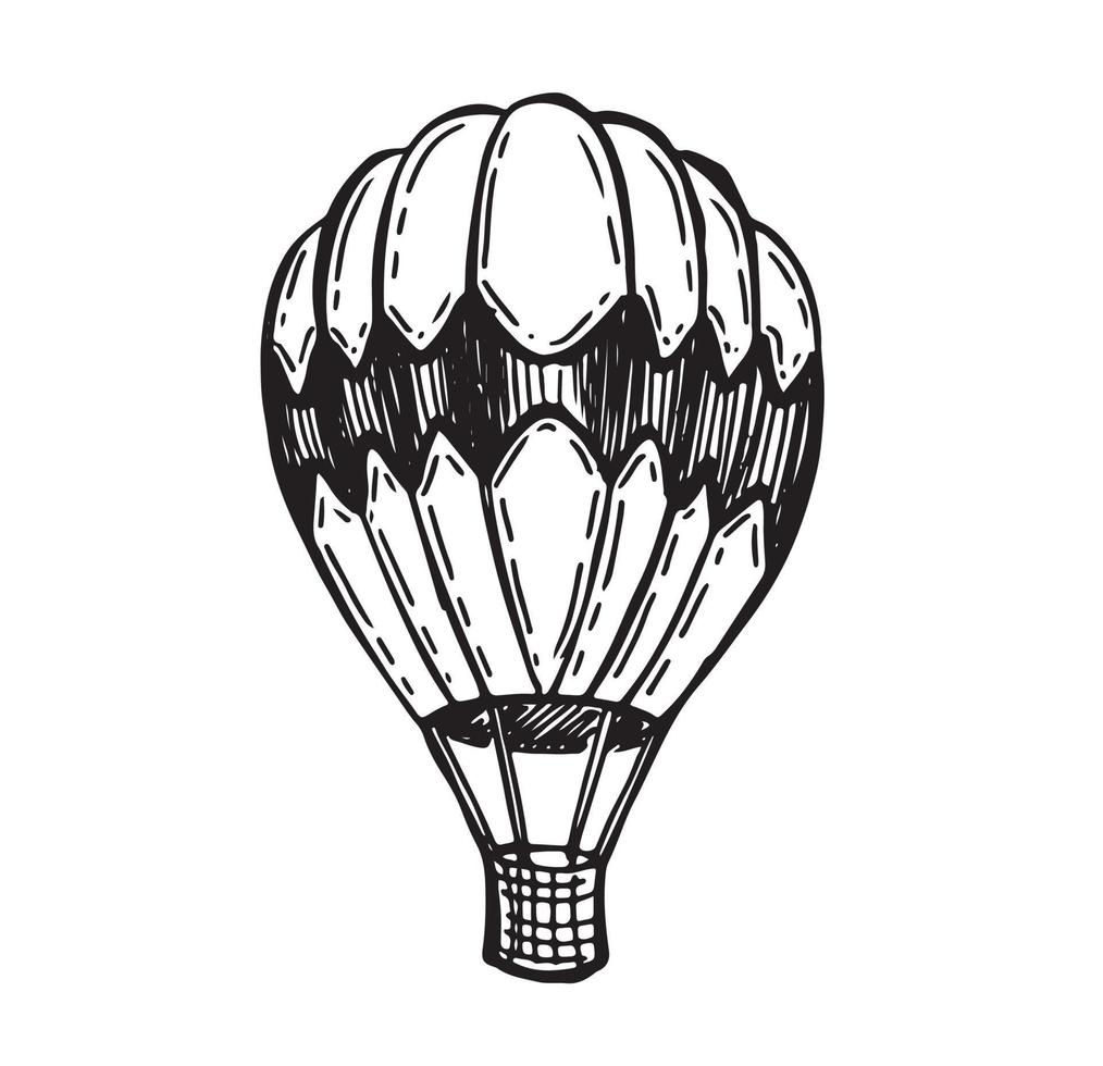 Hot air balloons flying, Hand drawn illustration. vector