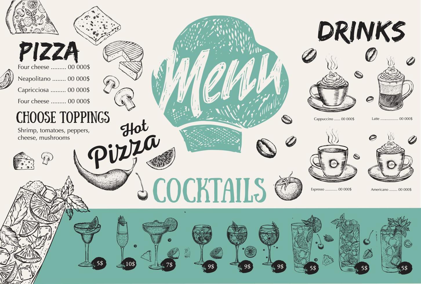 Restaurant cafe menu, template design. Food flyer. vector