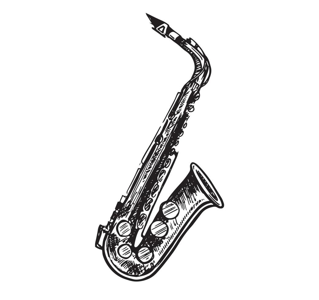 Saxophone hand drawn vector illustration.