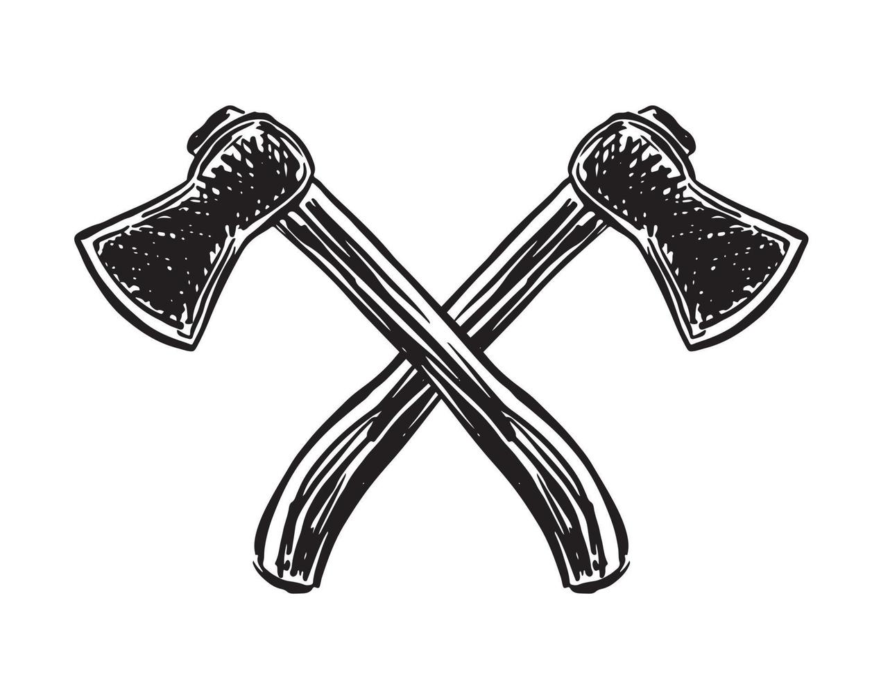 Two crossed axe, hand drawn illustration. vector