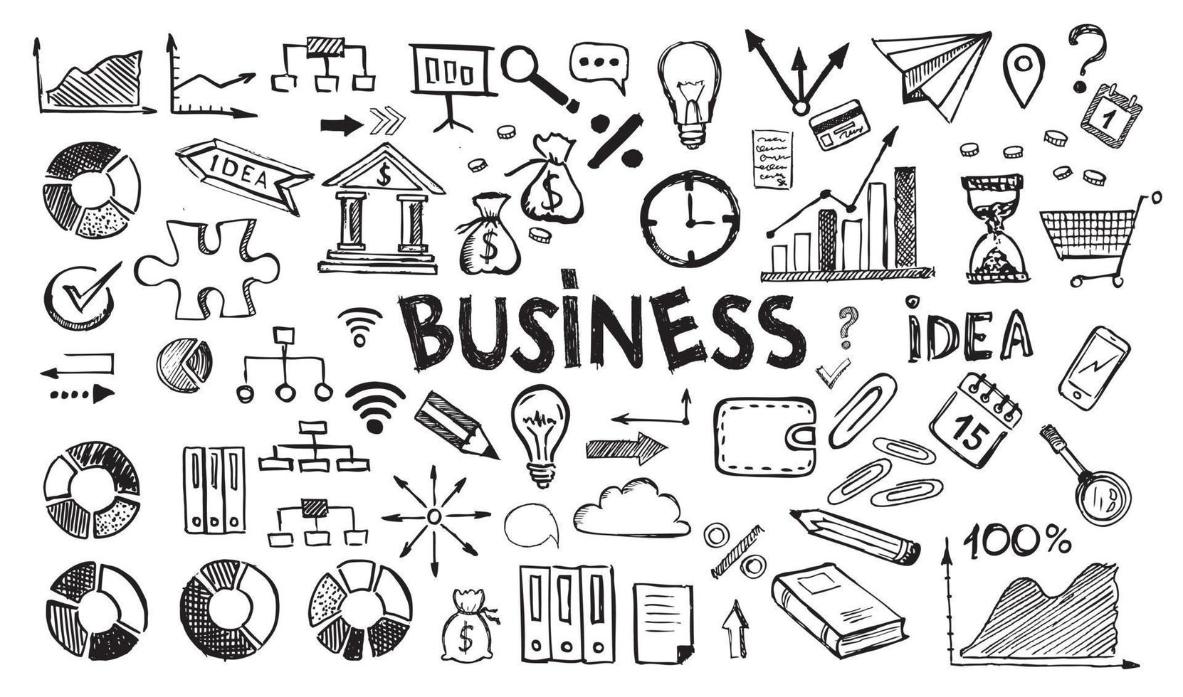 Management concept with Doodle design style. Hand drawn business symbols vector