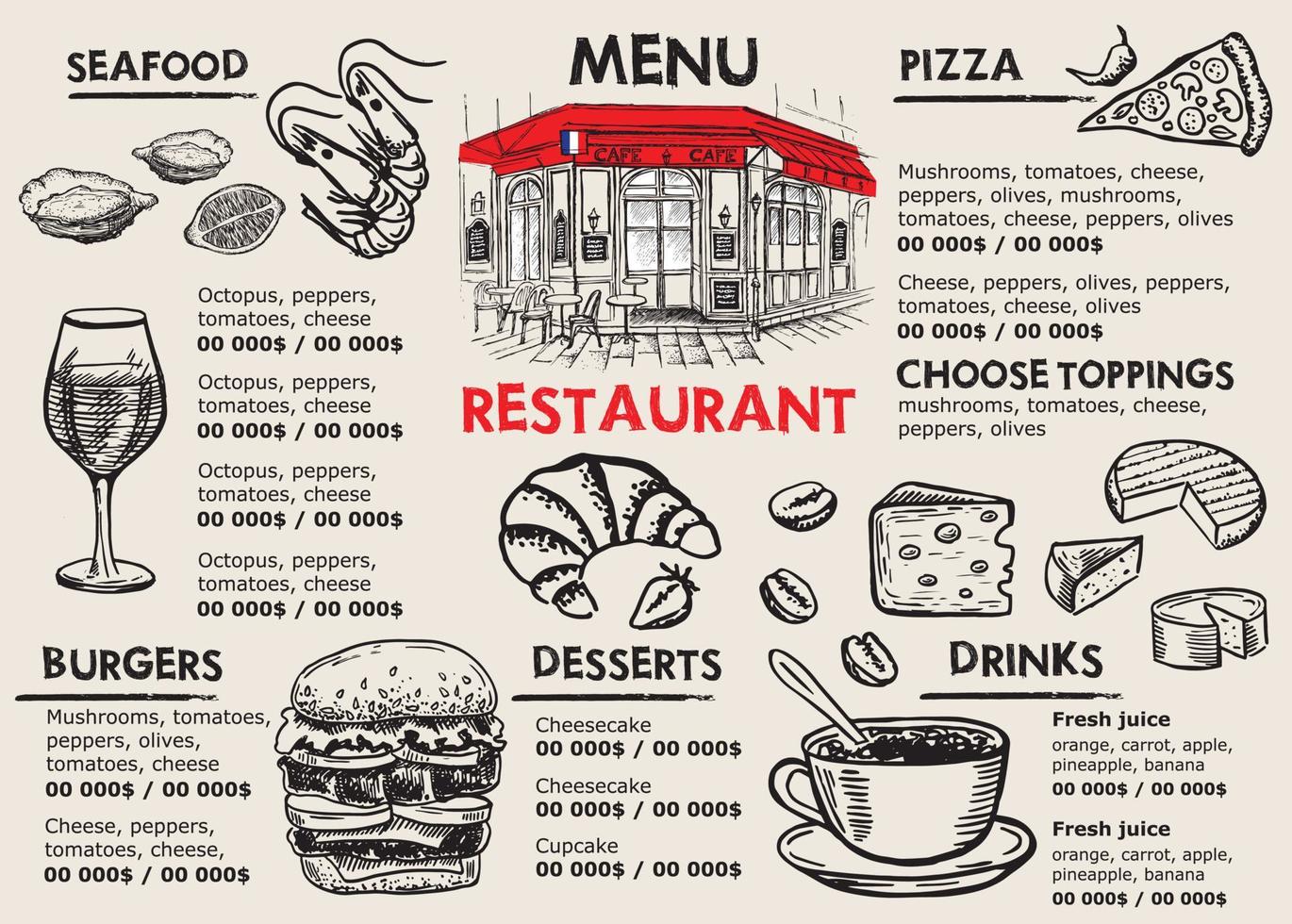 Restaurant cafe menu, template design. Food flyer. vector
