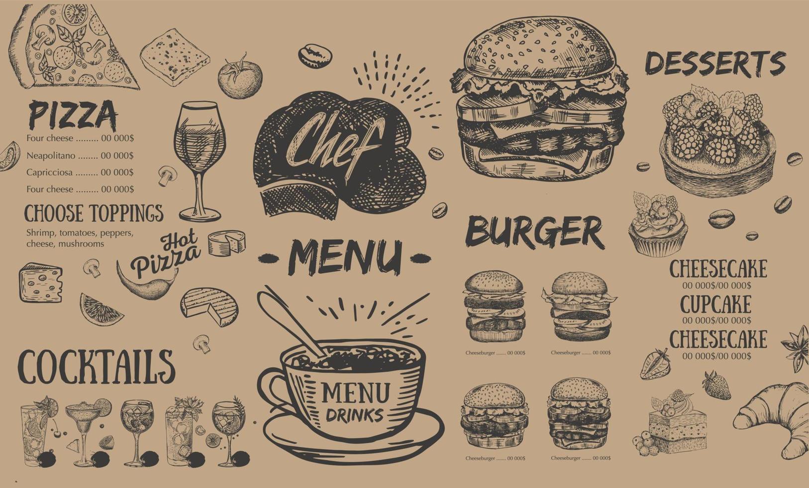 Restaurant cafe menu, template design. Food flyer. vector