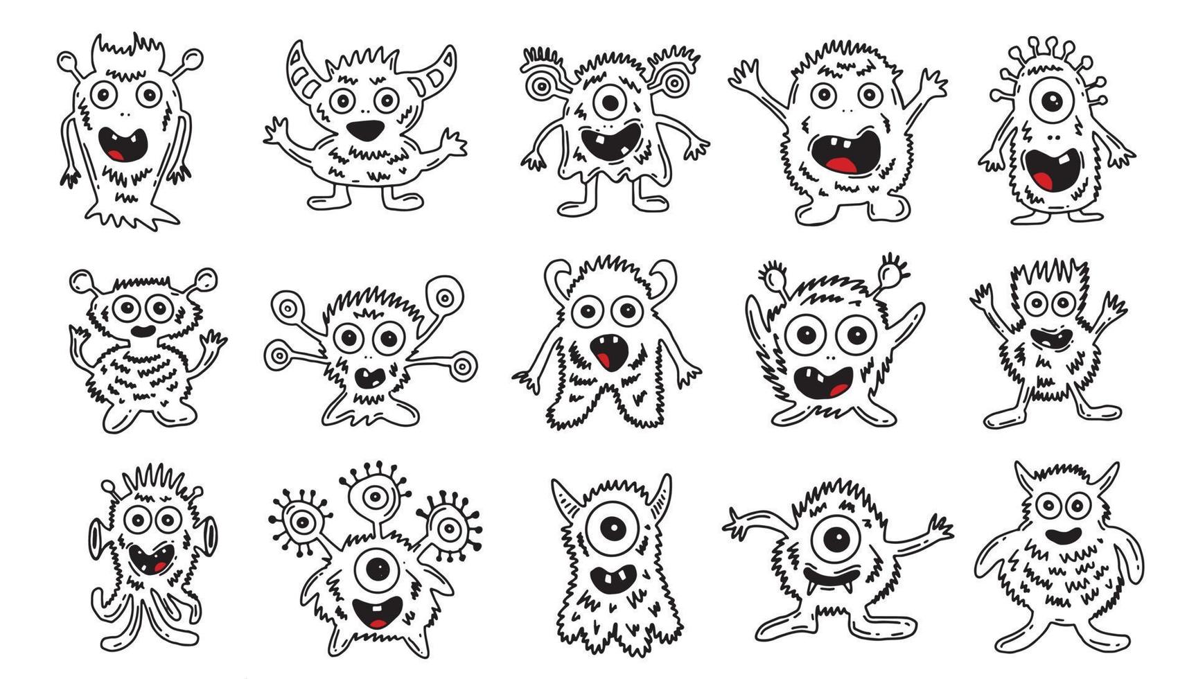 Monster set, hand drawn illustration. vector