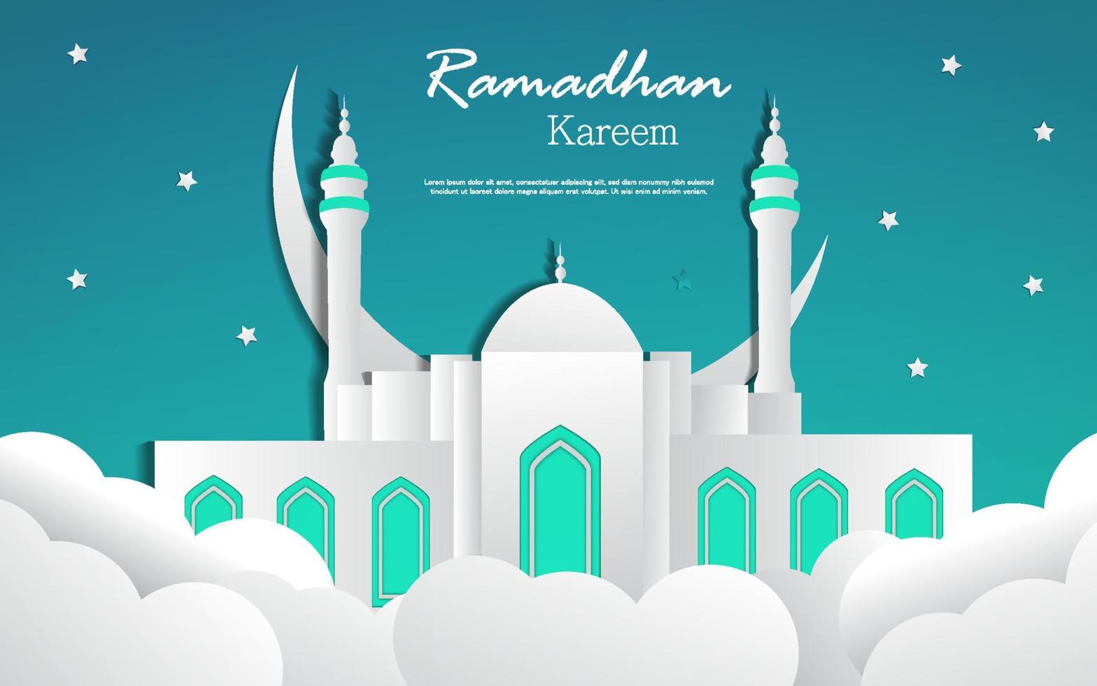 ramadhan kareem con estilo de arte de papel de mezquita vector