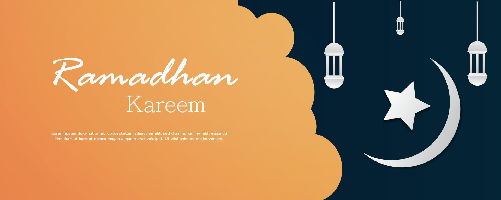 Ramadhan kareem with mosque paper art style vector