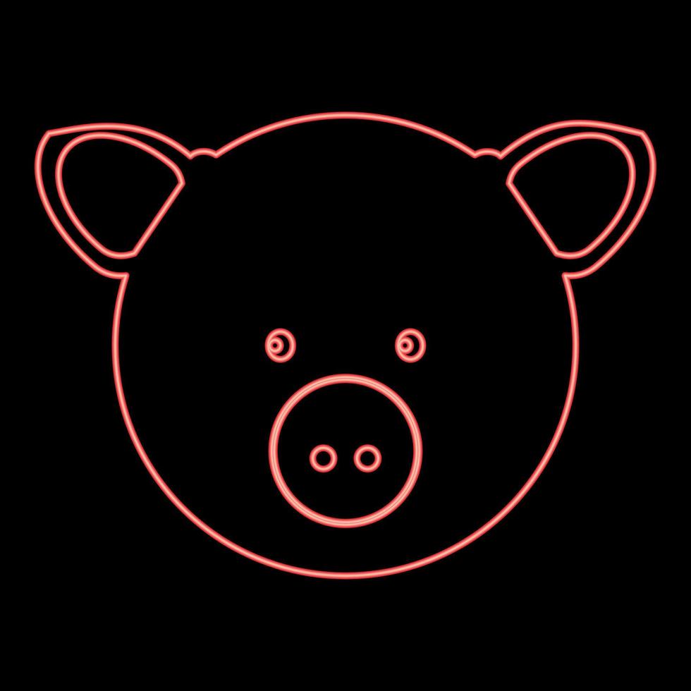 Neon pig head red color vector illustration flat style image