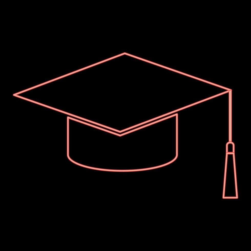 Neon graduation cap red color vector illustration flat style image