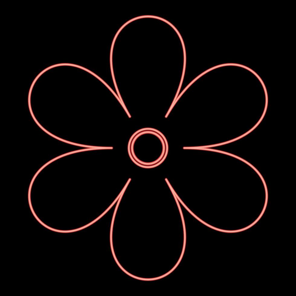 Neon flower icon black color in circle red color vector illustration flat style image