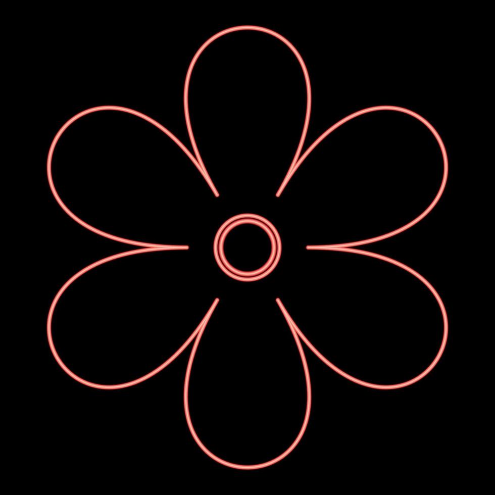 Neon flower icon black color in circle red color vector illustration flat style image