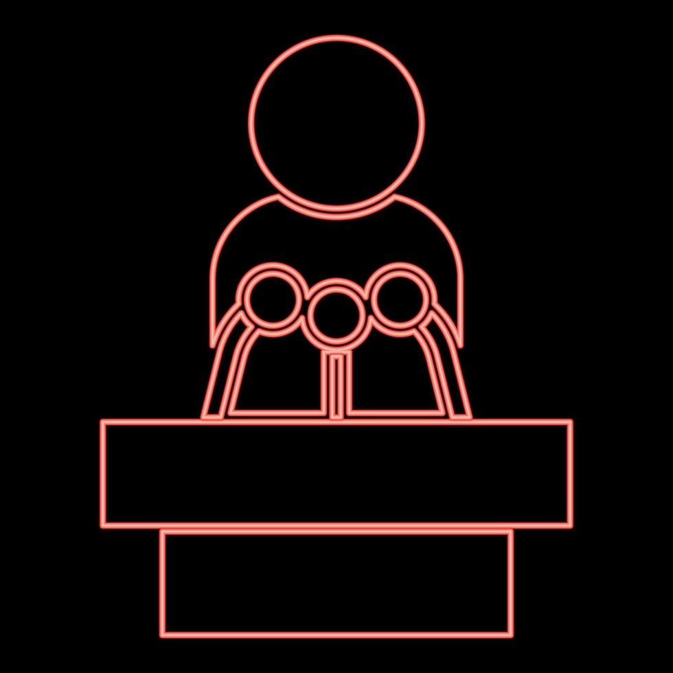 Neon man speaking from the rostrum red color vector illustration flat style image