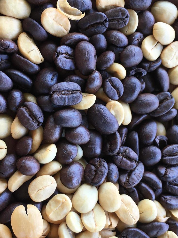 Organic asian coffee bean on wicker basket. photo