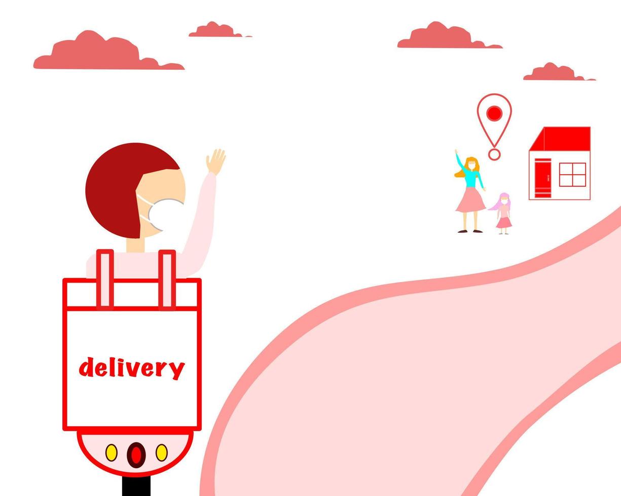 delivery service illustration concept with tiny people are transporting goods to send to customers, there are many discounts vector