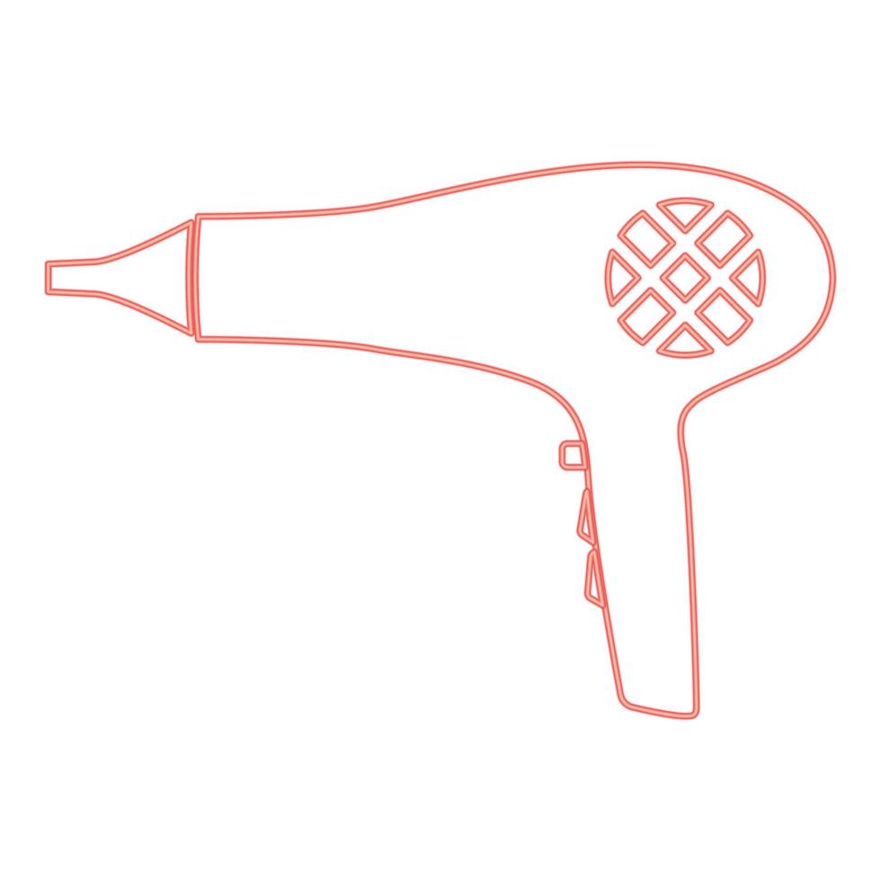 Neon blow dryer . hair dryer red color vector illustration flat style image