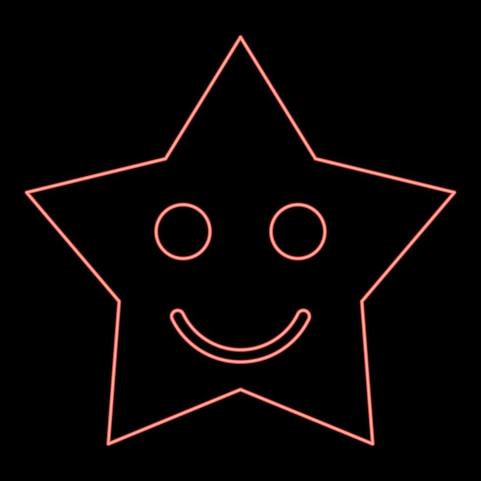 Neon smiling star red color vector illustration flat style image