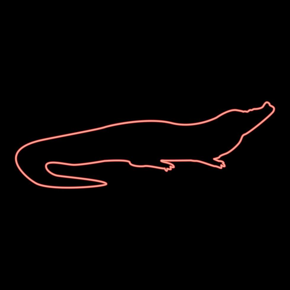 imagen de estilo plano de ilustración de vector de color rojo de cocodrilo de neón
