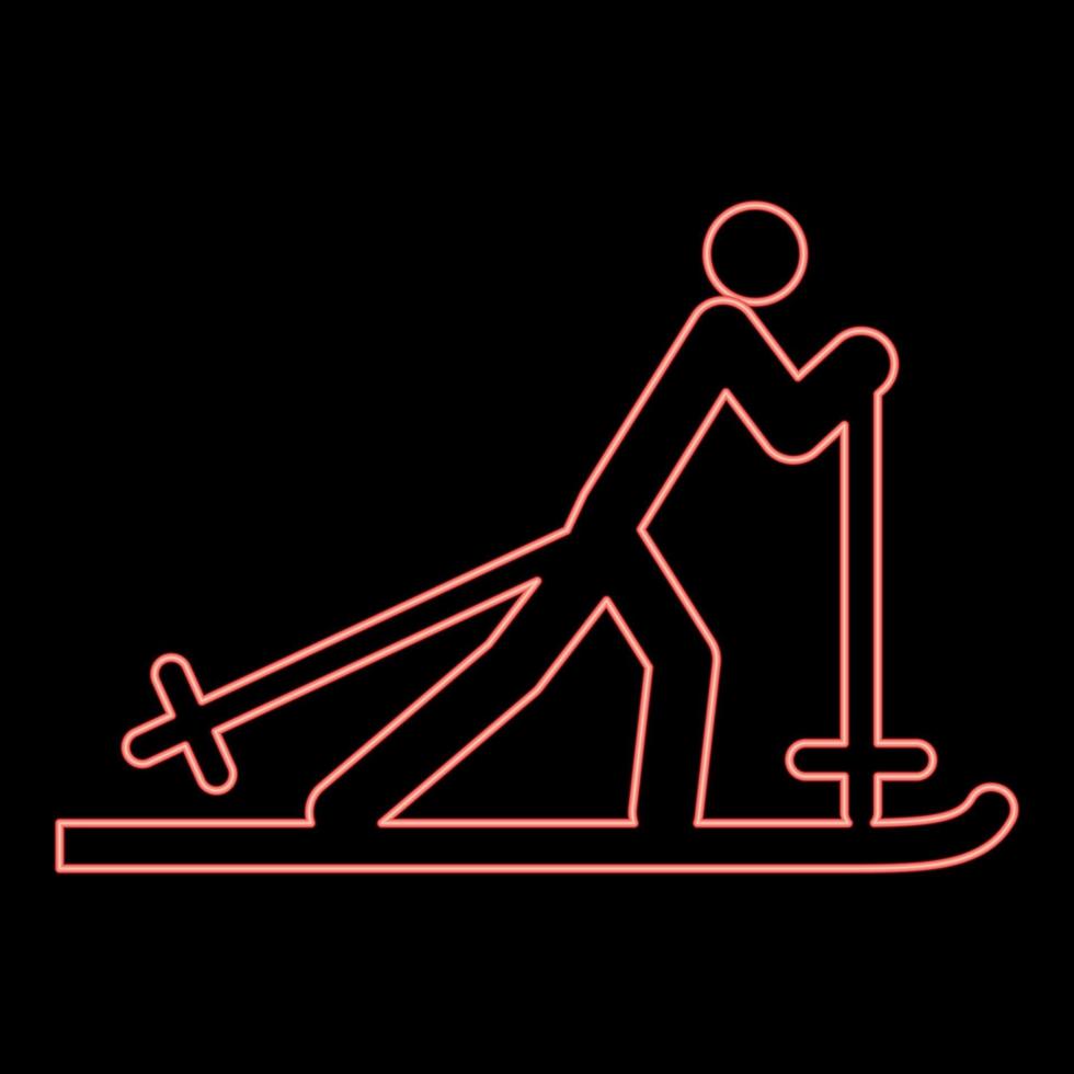 Neon skier red color vector illustration image flat style