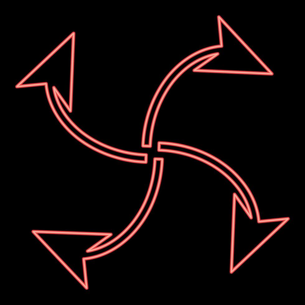 bucle de cuatro flechas de neón desde el centro color rojo vector ilustración imagen estilo plano