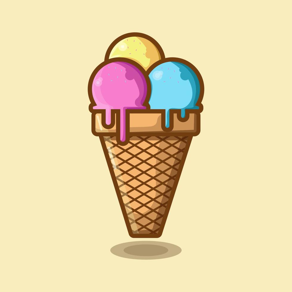 delicious ice cream cone on flat background vector