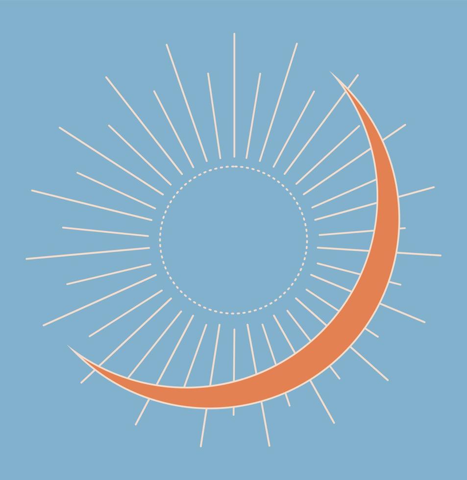 A crescent moon and a linear sun in the style of doodles. Magic amulet in Boho style vector