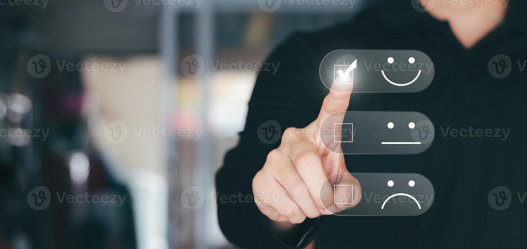 User give rating to service experience on online application, Customer review satisfaction feedback survey concept, Customer can evaluate quality of service leading to reputation ranking of business. photo