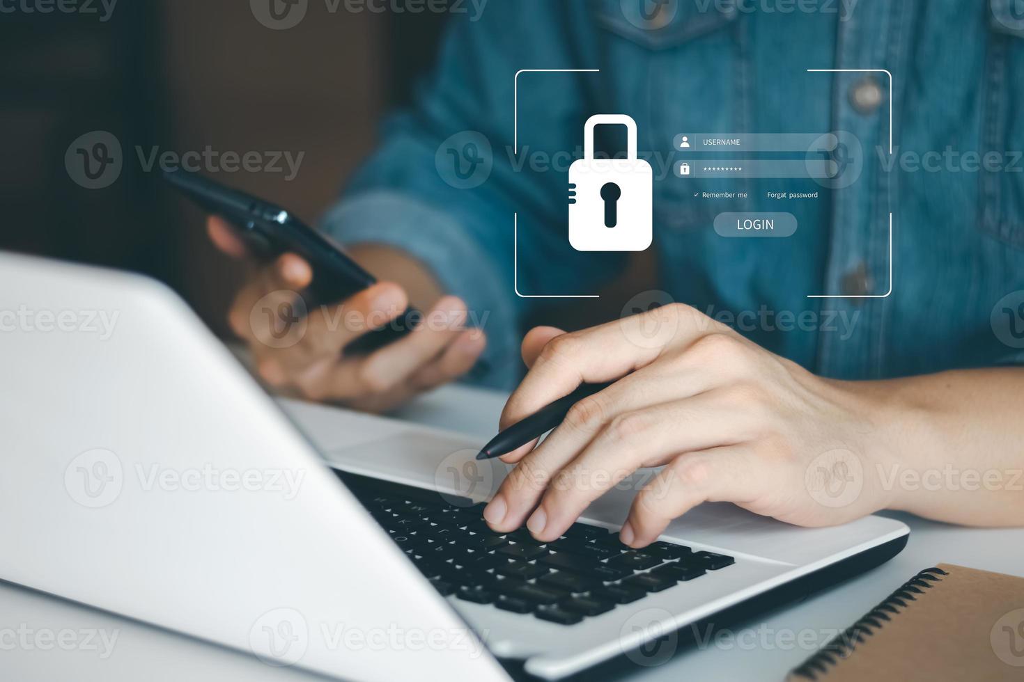 concepto de protección de la privacidad de la seguridad de la red de Internet. seguridad y encriptación de la información, acceso seguro a la información personal del usuario, acceso seguro a internet, ciberseguridad. foto